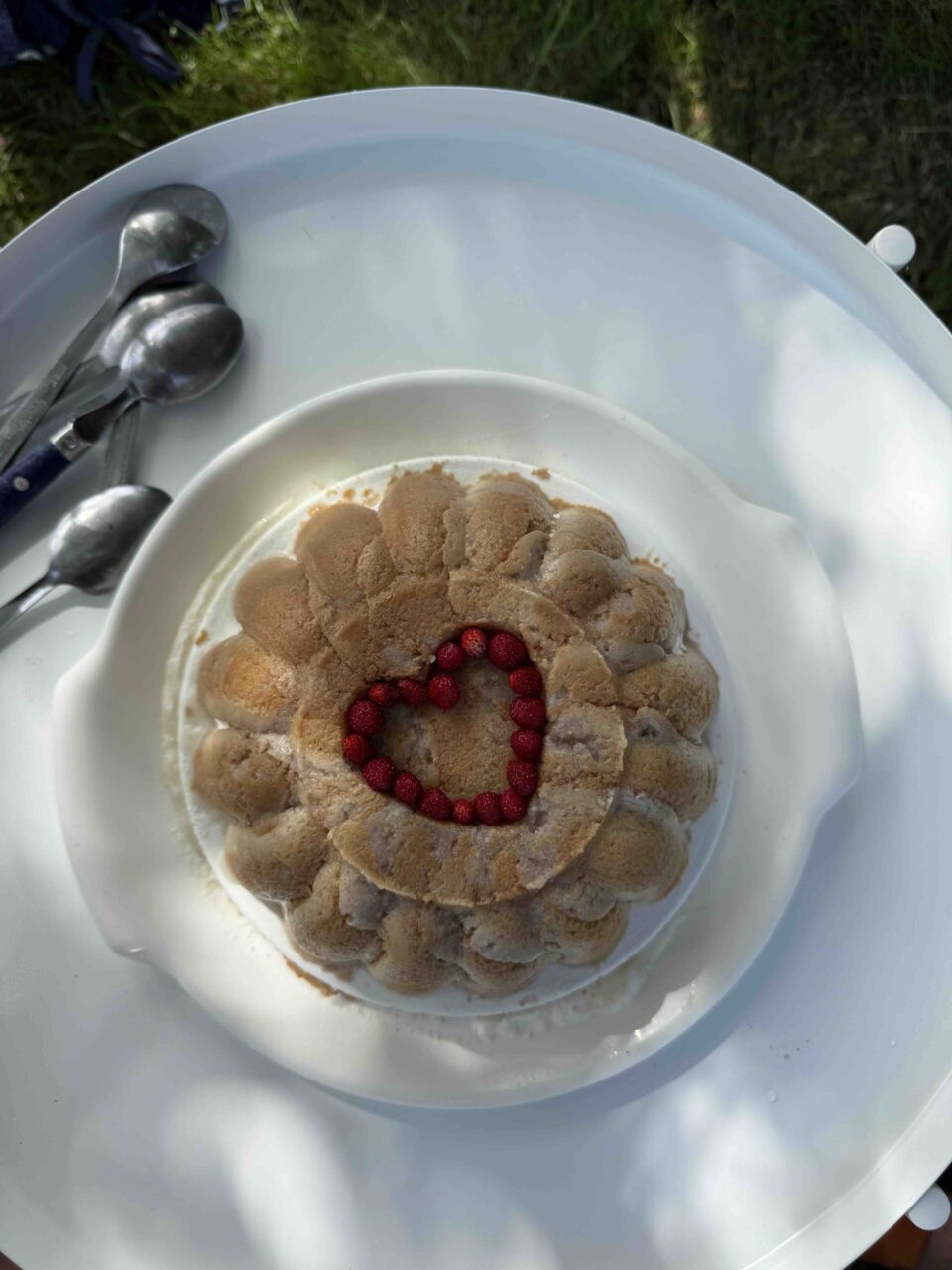 une charlotte à la fraise gourmande sur une assiette blanche
